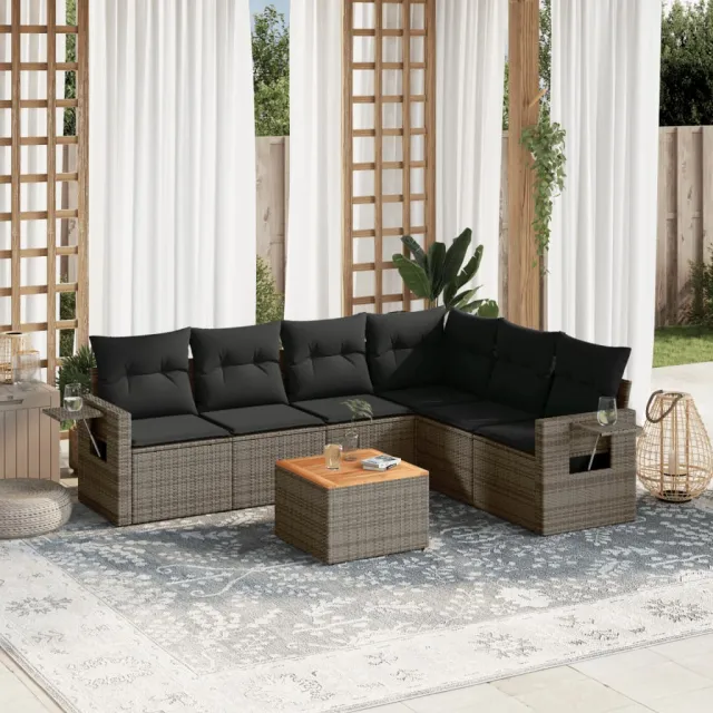 vidaXL 7-delige Loungeset met kussens poly rattan grijs, foto 2