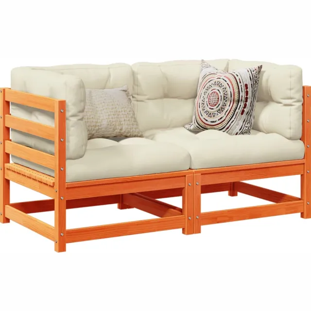 vidaXL 2-delige Loungeset met kussens massief grenenhout wasbruin