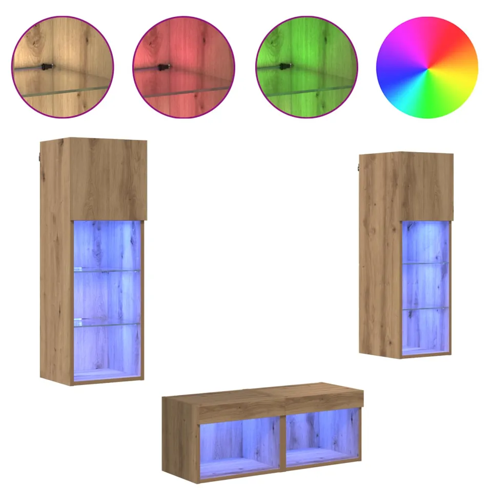 vidaXL TV Wandkasten 4 st Zwart Eiken Bewerkt hout, foto 4
