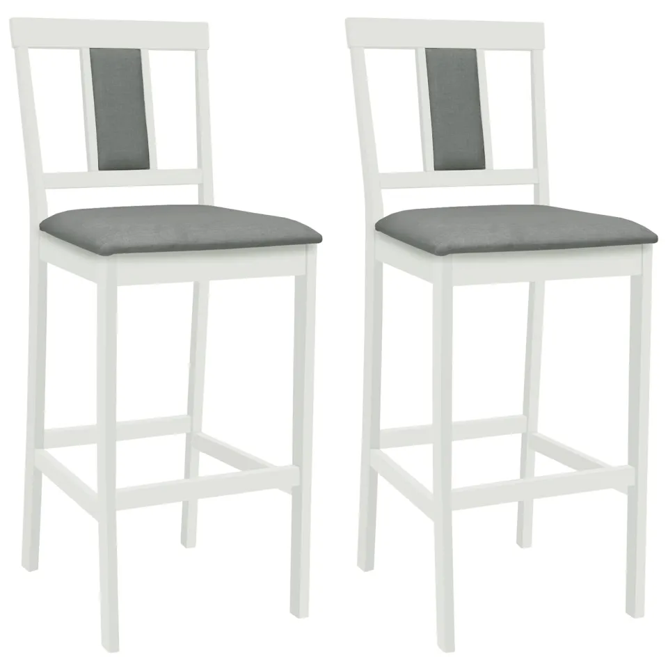 vidaXL Barkruk 2 st Wit en Grijs Massief Rubberhout en Stof