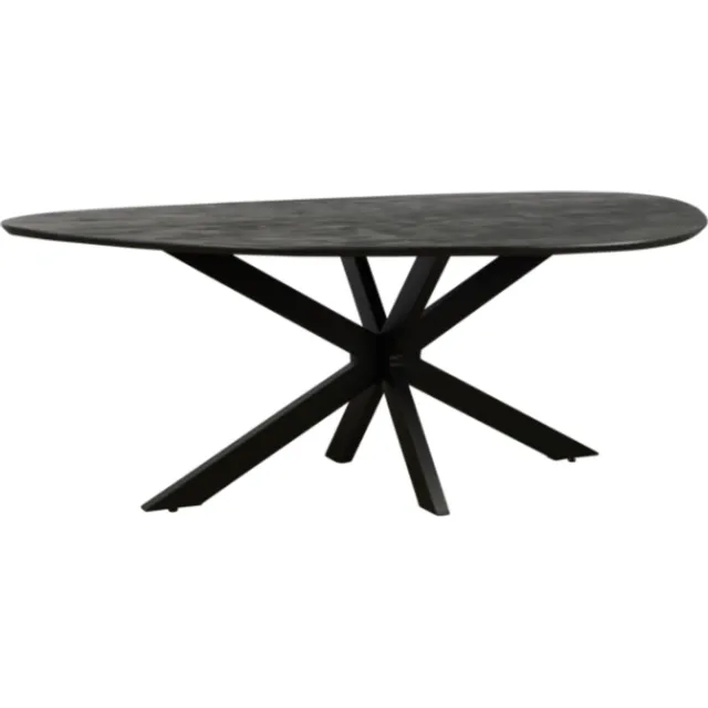Meubelplaats Eettafel Kiezel mangohout met facetrand 240x130 cm - organische vorm - zwart