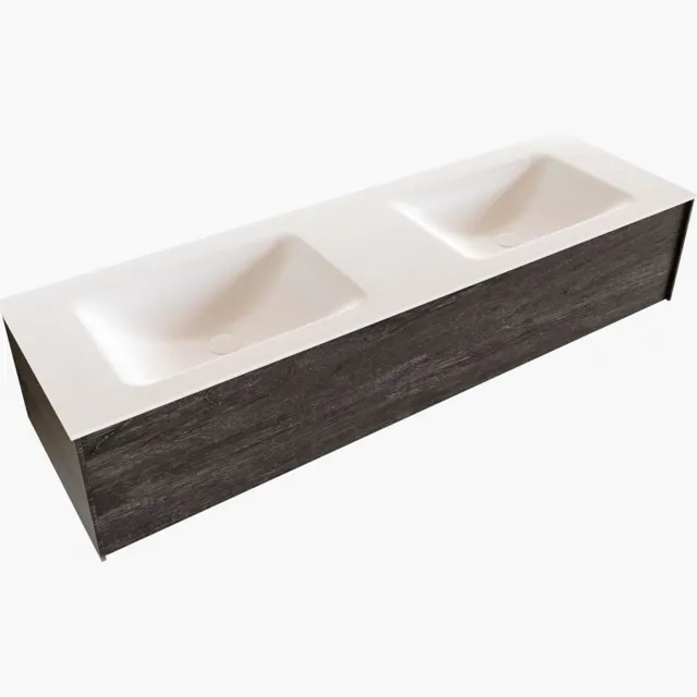 Boss & Wessing Badkamermeubel BWS Madrid Dark Brown 150x45x30 cm Mat Witte Solid Surface Wastafel Dubbel (2 kraangaten)