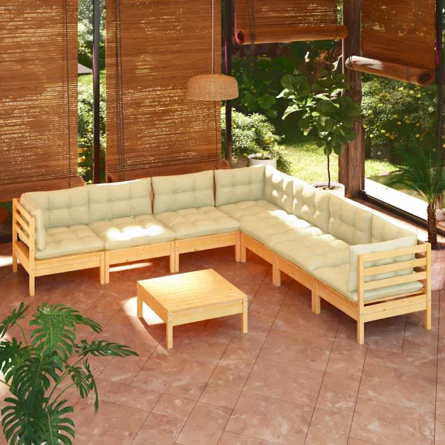 vidaXL 8-delige Loungeset met crèmekleurige kussens massief grenenhout, foto 2