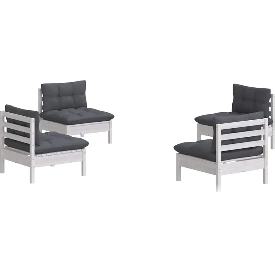vidaXL 4-delige Loungeset met antracietkleurige kussens grenenhout Wit