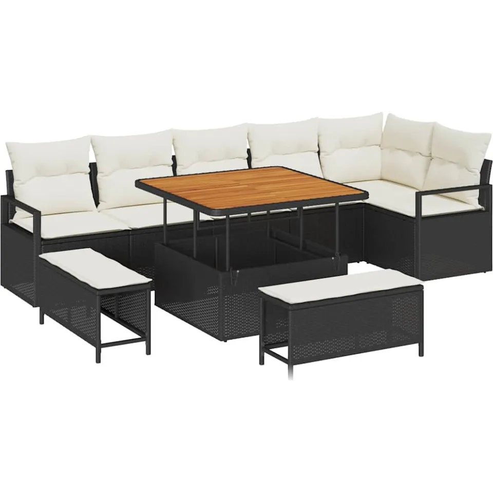 vidaXL Tuin Sofa Set 9 st Zwart Poly riet