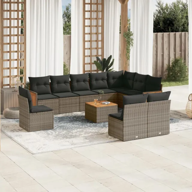 vidaXL 11-delige Loungeset met kussens poly rattan grijs, foto 2