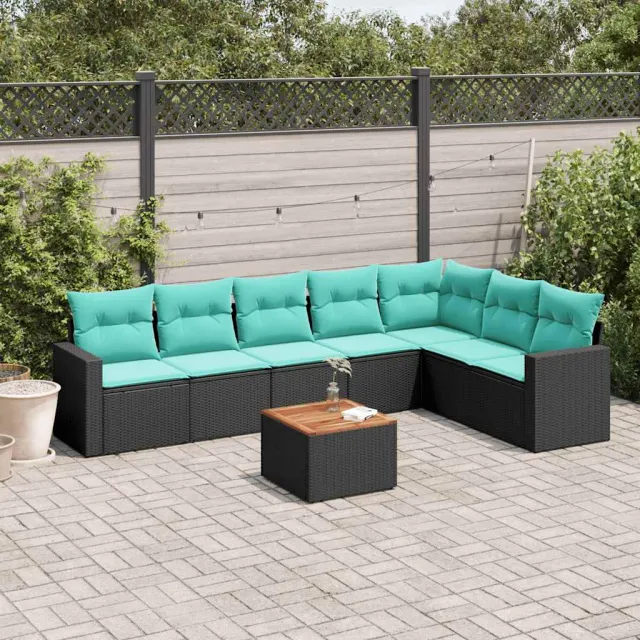 vidaXL 8-delige Loungeset met kussens poly rattan zwart, foto 2