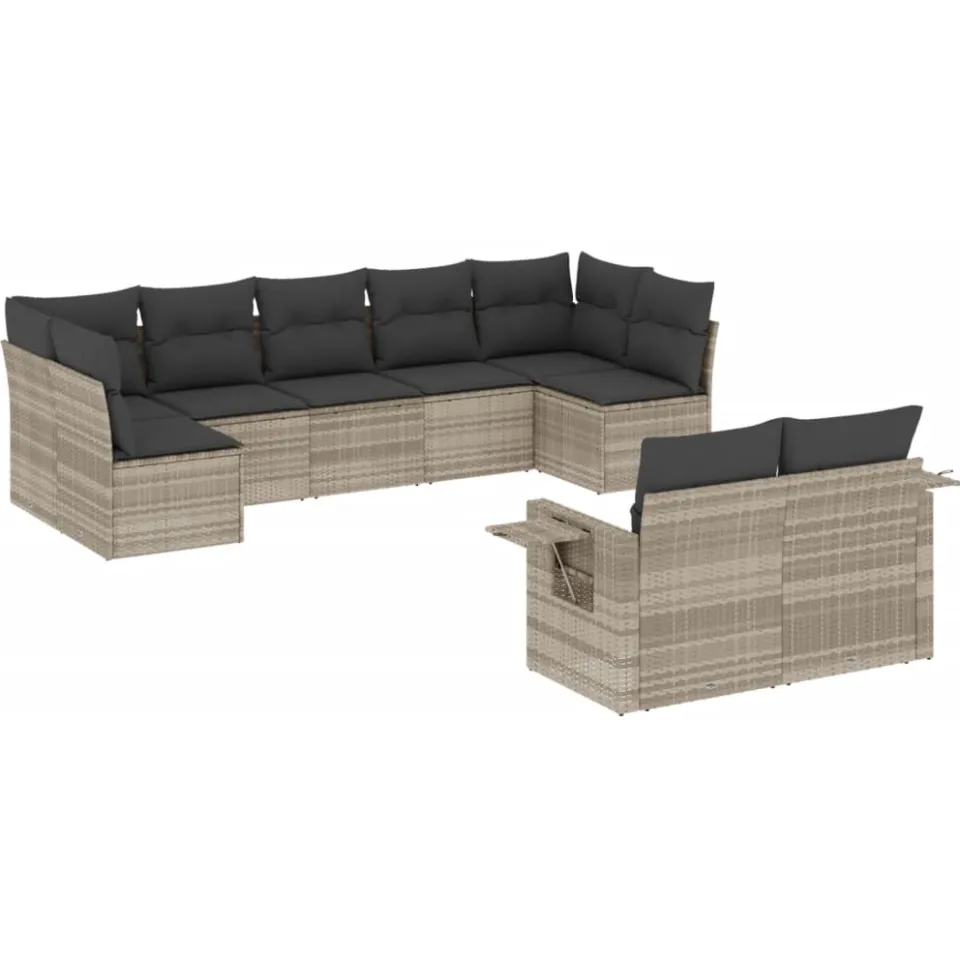 vidaXL 9-delige Loungeset met kussens poly rattan lichtgrijs grijs, foto 3