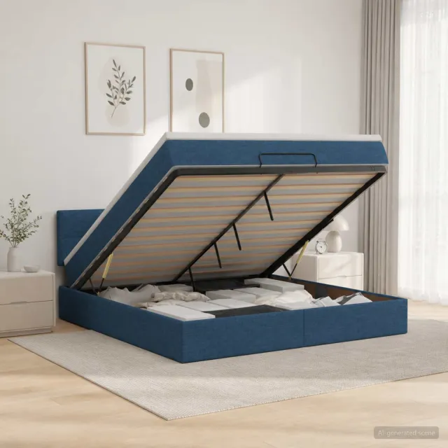 vidaXL Ottoman bed met matras met hoofdeinde Blauw 160 x 200 cm Stof