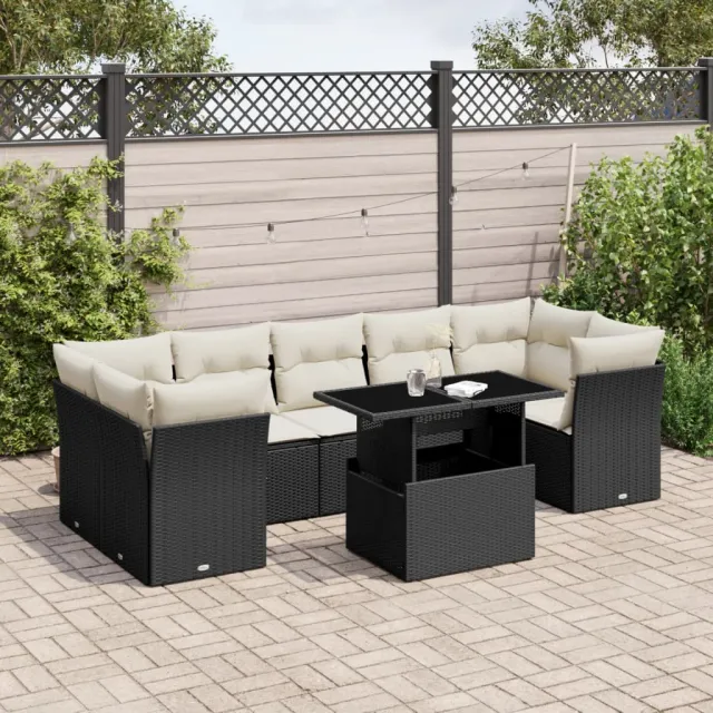 vidaXL 8-delige Loungeset met kussens poly rattan zwart, foto 2