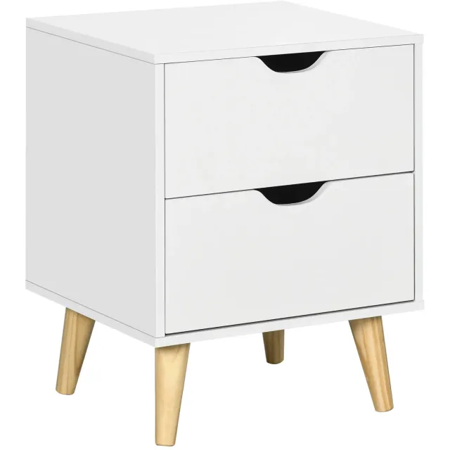 ArtiZo nachtkastje - bedside table - Scandinavische design - wit - 2 opberglades - elegante poten - 40×35×50,5 cm (lxbxh)