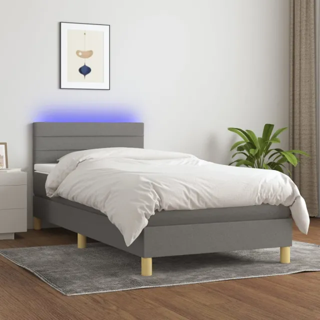vidaXL Boxspring met matras en LED stof donkergrijs 80x200 cm grijs