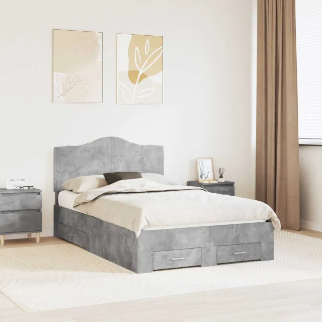 vidaXL Bedframe met lade Beton Grijs 135 x 190 cm Bewerkt hout