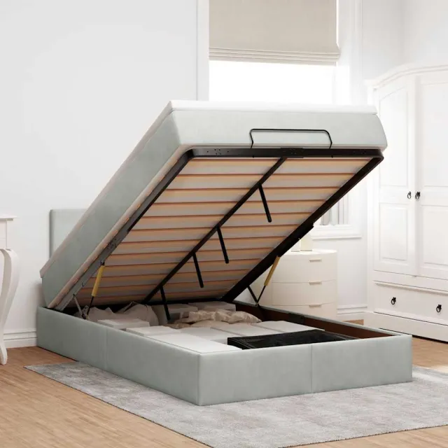 vidaXL Bed poef met matras en LED's 120x190 cm fluweel lichtgrijs grijs
