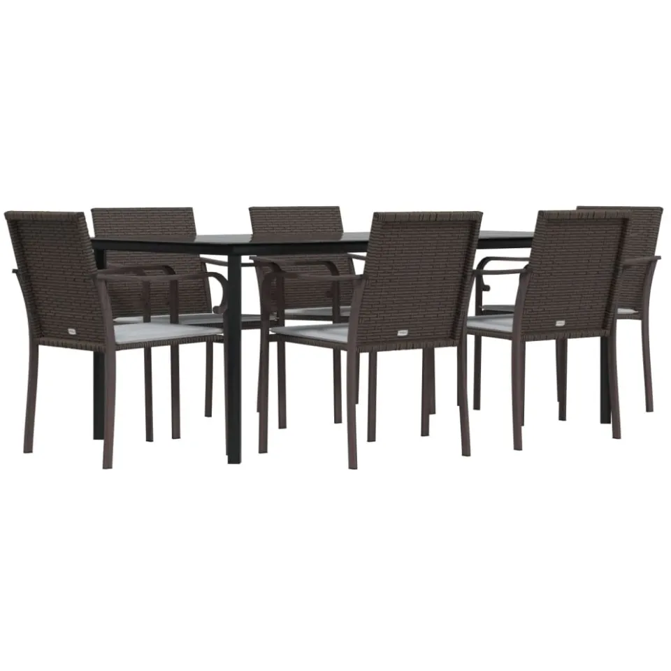 vidaXL 7-delige Tuinset met kussens poly rattan en staal Bruin