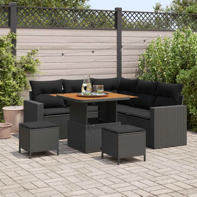 vidaXL Tuinbankenset 8 st Zwart poly rattan, foto 2