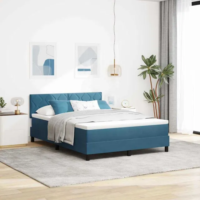 vidaXL LED Box Spring Bed Donkerblauw 140 x 190 cm Fluweel blauw