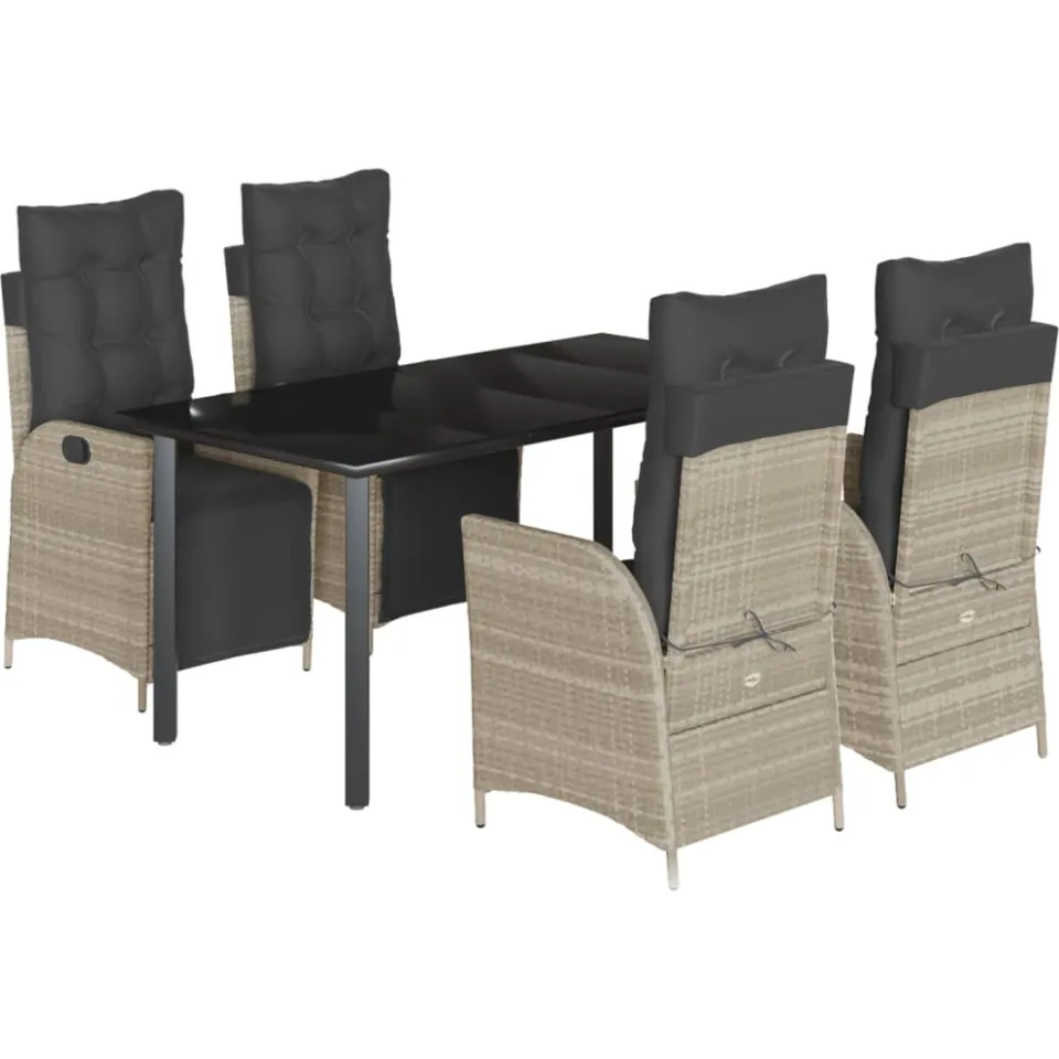 vidaXL 5-delige Tuinset met kussens poly rattan lichtgrijs