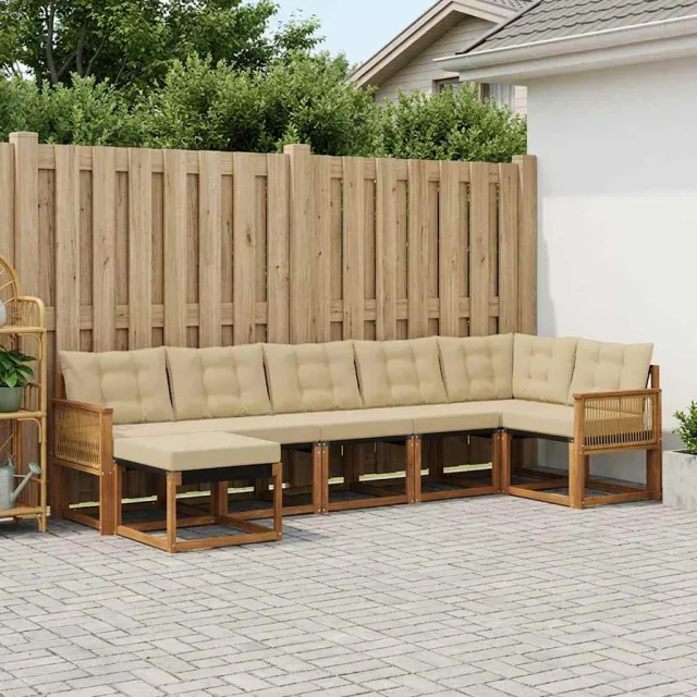 vidaXL Buiten bankenset 7 st 7-zits Natuurlijk en Beige