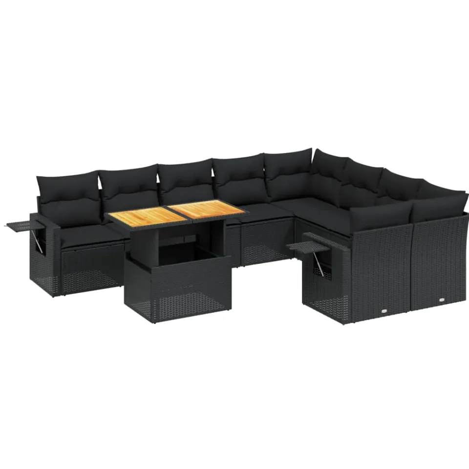vidaXL 10-delige Loungeset met kussens poly rattan zwart, foto 3