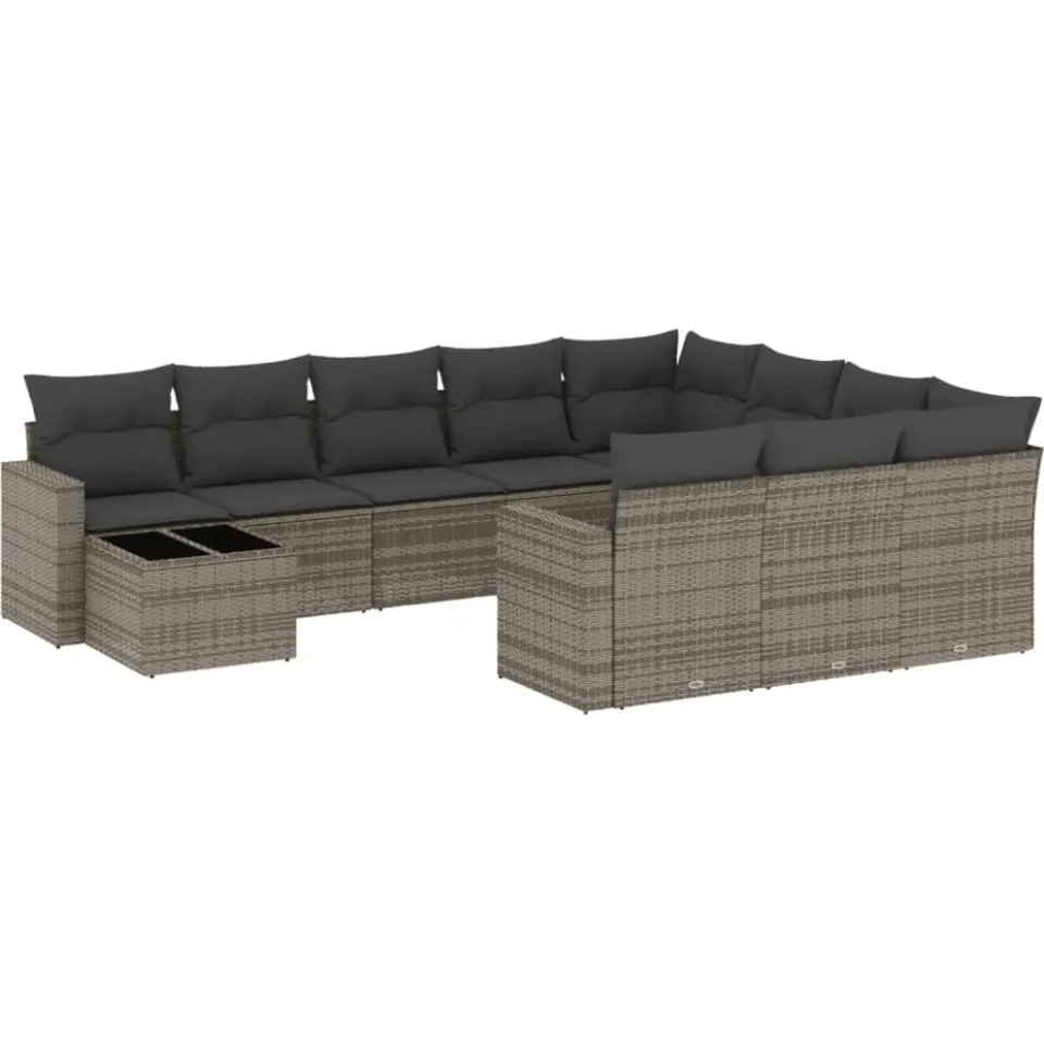 vidaXL 11-delige Loungeset met kussens poly rattan grijs, foto 3