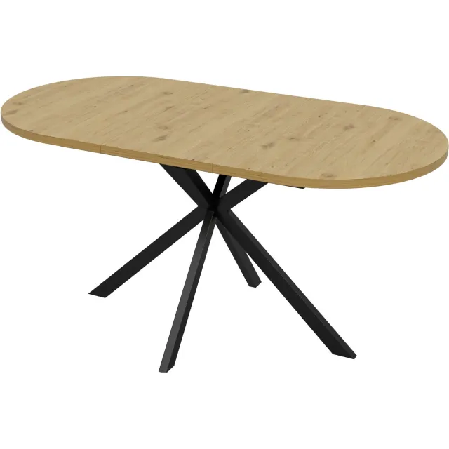 REDOM Uitschuifbare eettafel 120 tot 160 x 80 cm - Ovaal MDF tafelblad en metalen poten - Houtkleur