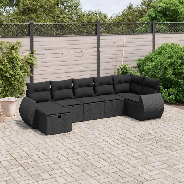 vidaXL 7-delige Loungeset met kussens poly rattan zwart, foto 2