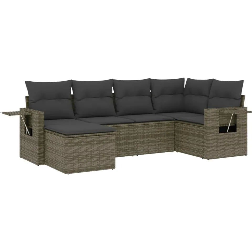 vidaXL 6-delige Loungeset met kussens poly rattan grijs, foto 3