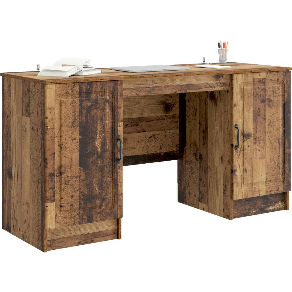 vidaXL Bureau Oud hout 142,5 x 50 x 75 cm Bewerkt hout Bruin