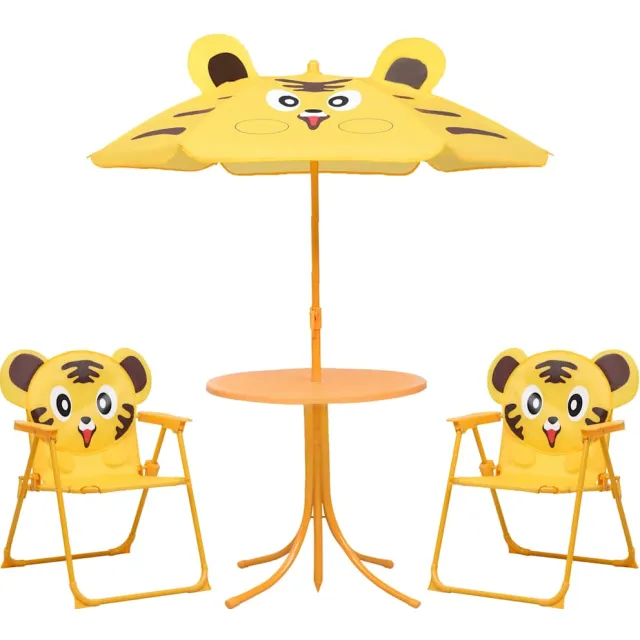 vidaXL 3-delige Bistroset voor kinderen met parasol geel