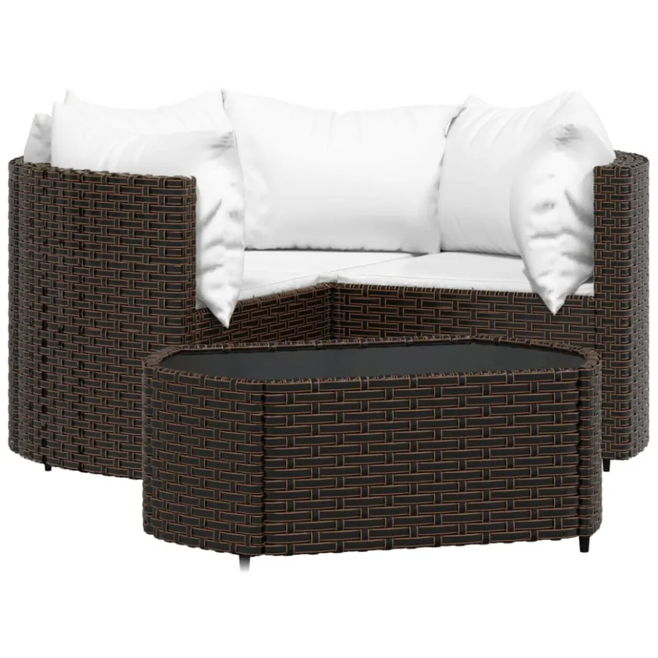 vidaXL 4-delige Loungeset met kussens poly rattan bruin