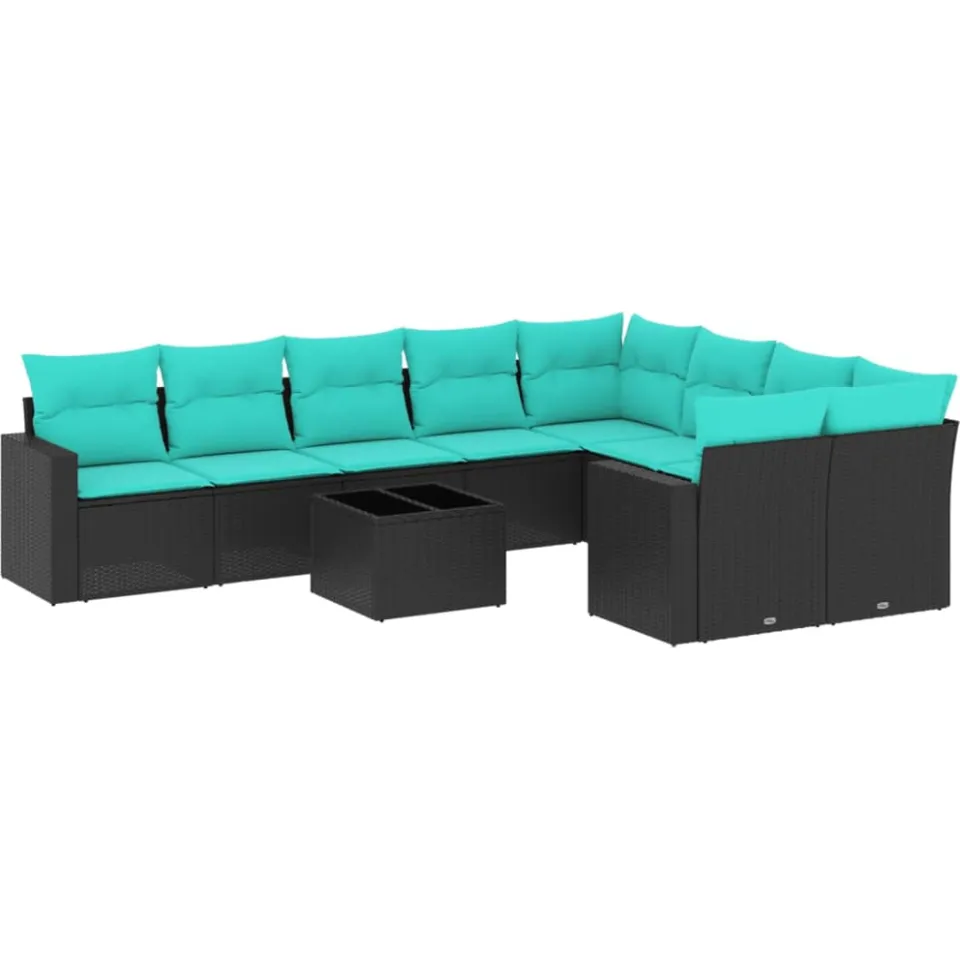 vidaXL 10-delige Loungeset met kussens poly rattan zwart, foto 3