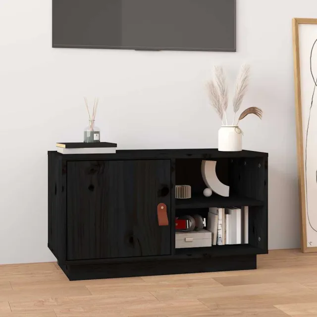 vidaXL Tv-meubel 70x34x40 cm massief grenenhout zwart, foto 2