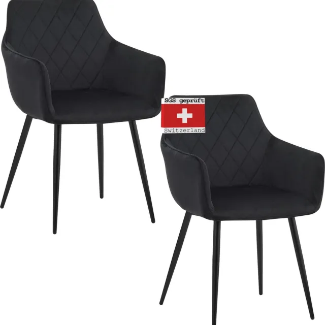 Albatros International ALBATROS Salo Eetkamerstoelen met Fluwelen Bekleding, Set van 2, Zwart - Stijlvol Ontwerp, Fluwelen bekleding, SGS-goedgekeurde gestoffeerde stoel - Moderne Keukenstoel, Eetkamerstoel of Eettafelstoel