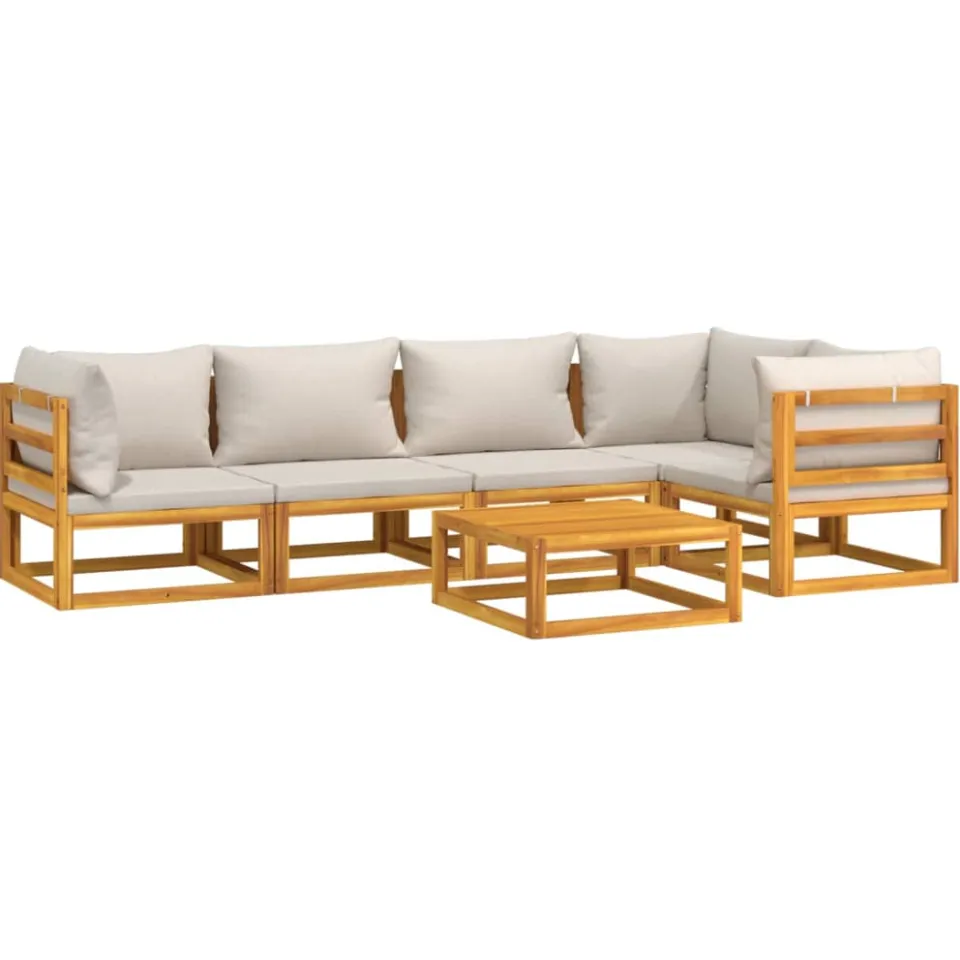 vidaXL 6-delige Loungeset met lichtgrijze kussens massief hout Bruin