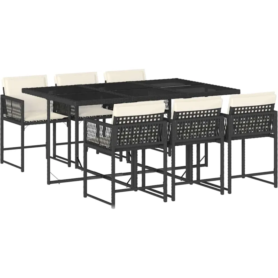 vidaXL 7-delige Tuinset met kussens poly rattan zwart