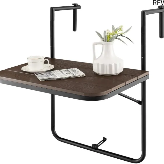 RFWR Inklapbare Hangtafel voor Balkon - 3 Hoogte-instellingen en Weerbestendig zwartkoffie