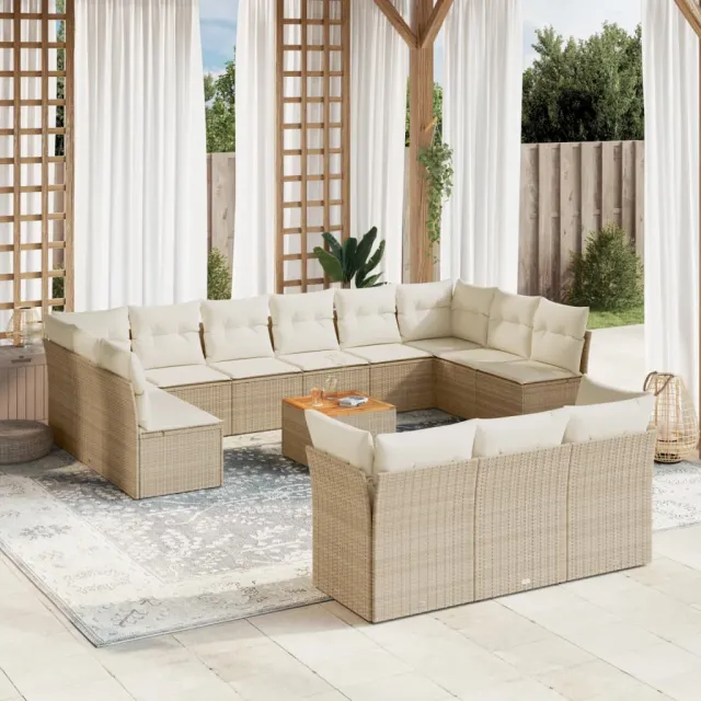 vidaXL 14-delige Loungeset met kussens poly rattan beige, foto 2