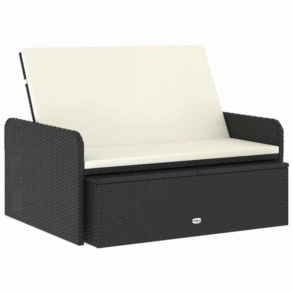 vidaXL 2-delige Loungeset met kussens poly rattan zwart, foto 2