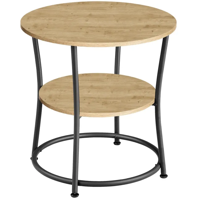 Oskar Ronde bijzettafel LET056B88 – Artisan-eikenkleur/zwart – Met onderplank – Ø 54 x 55,5 cm Artisan eikenlook