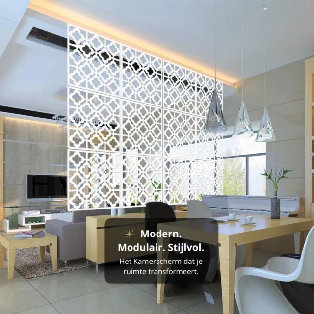 Whoopr® 12-delig Kamerscherm - Scheidingswand - Ruimteverdeler - Wandpanelen - Decoratie - Room Divider Screen - Woonkamer - Stevig & Flexibel - Duurzaam Kunststof - 12 stuks - Makkelijk Te Monteren - 40x40 cm per paneel - Dikte: 0.1 cm - Wit Wit (12 stuks)