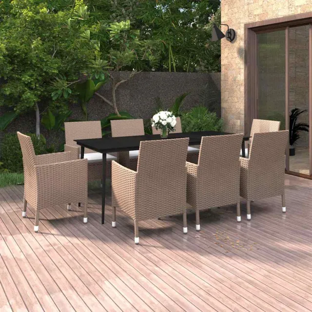 vidaXL 9-delige Tuinset met kussens poly rattan en glas Beige