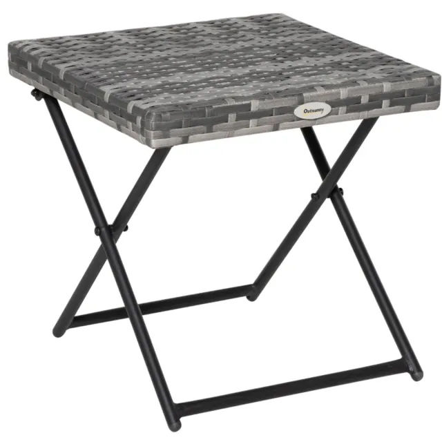 Wishdor Inklapbare Tuin Bijzettafel (40x40x40 cm) - Balkontafel / Tuintafel Klein - Weerbestendig Polyrattan (Wicker) - Grijs