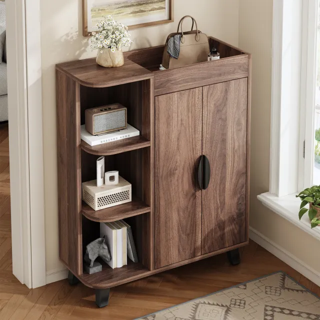 CHICFURN Schoenenkast - ruimtebesparend - staand - Walnoot