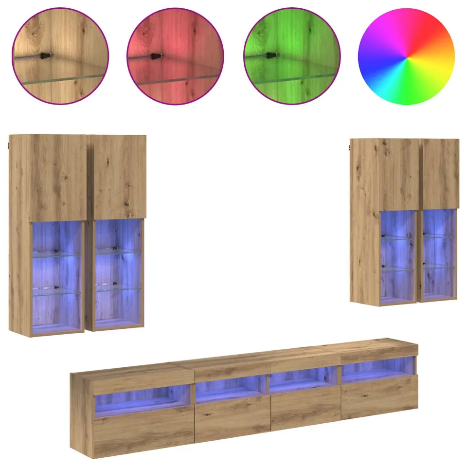 vidaXL TV Wandkast Set met LED Lichten 7 st 100 x 30 x 40 cm bruin, foto 3