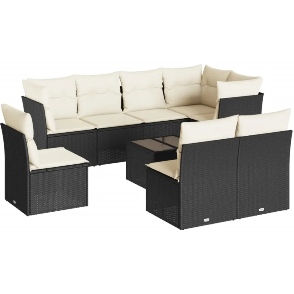 vidaXL 9-delige Loungeset met kussens poly rattan zwart