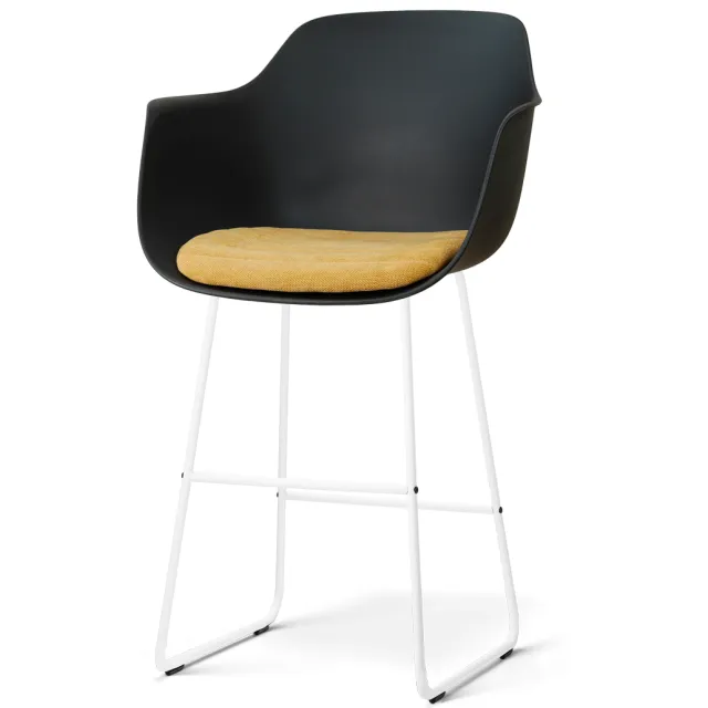 Nolon Nino-Liz barkruk zwart met warm oker zitkussen - wit onderstel - 75 cm