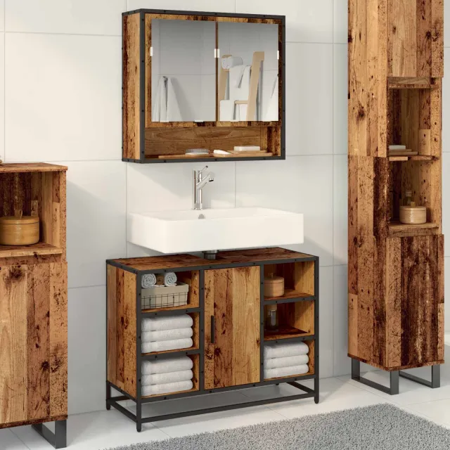 vidaXL Badkamermeubelset 2 st Oud Hout Bewerkt hout Bruin