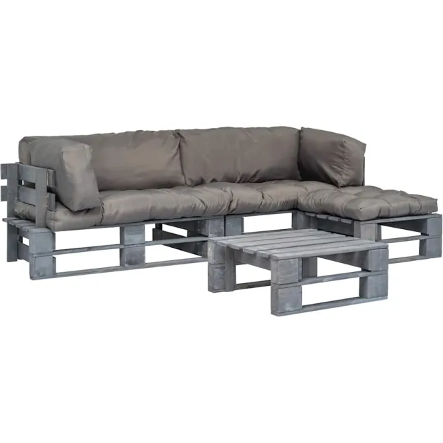 vidaXL 4-delige Loungeset pallet met grijze kussens hout grijs, foto 2