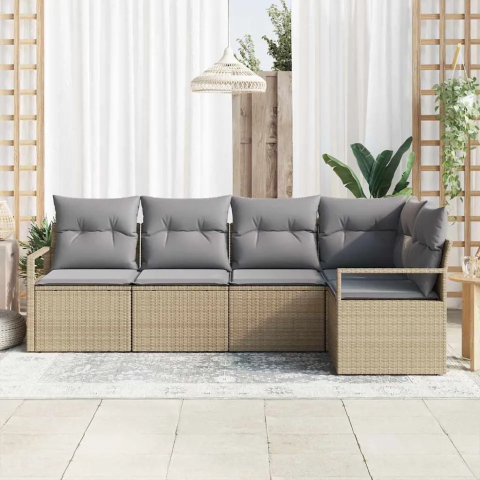 vidaXL Bankstel 5 st Beige poly rattan, foto 2